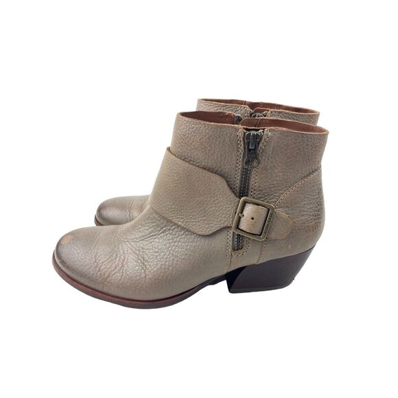 *Kork-Ease Isa Taupe Leather Booties Womens Size 6.5 Moto Buckle Zip Strap Boots - Picture 7 of 16
